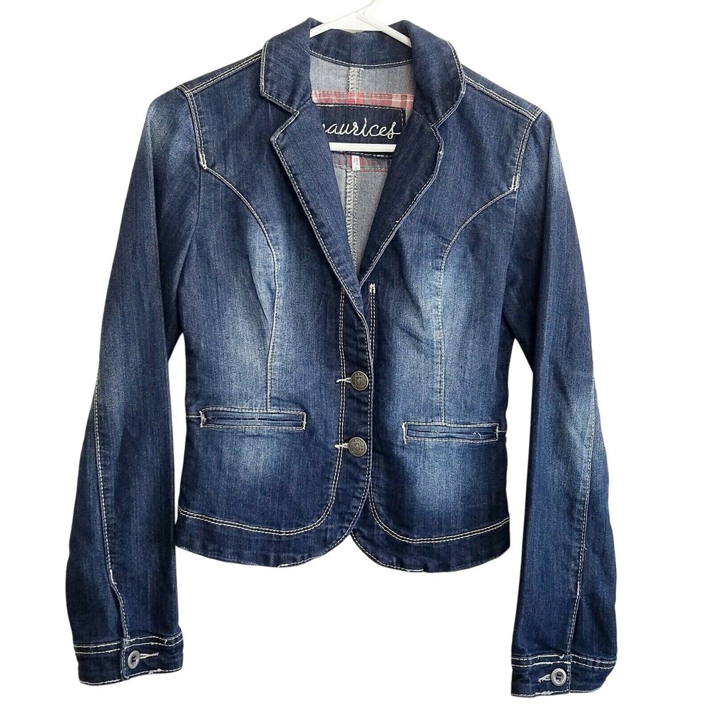 Maurices Blue Contrast Stitch Stretch Denim Blazer Jacket S Y2K Western Indie